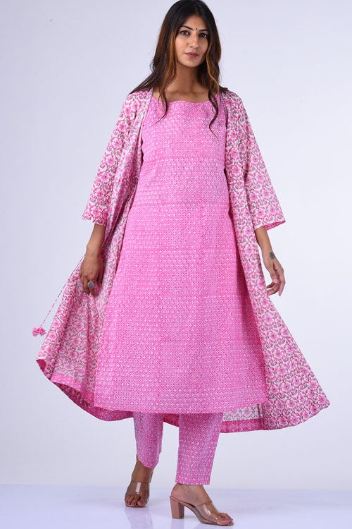 Dharan Tarana Pink Block Printed Kurta Set For Women Online