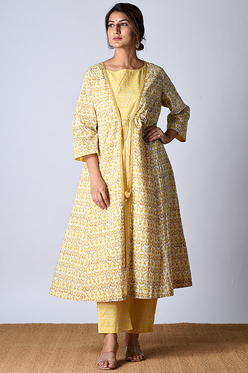 Dharan "Tarana Kurta" Yellow Block Printed Kurta and Pant Set