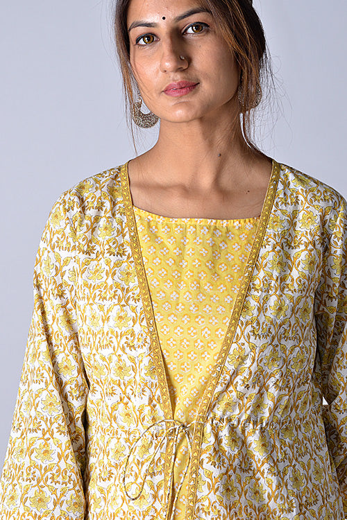 Dharan "Tarana Kurta" Yellow Block Printed Kurta and Pant Set