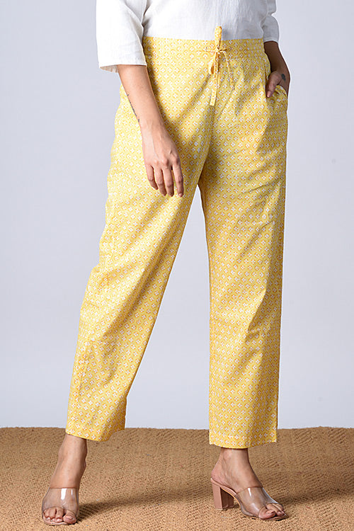 Dharan "Tarana Kurta" Yellow Block Printed Kurta and Pant Set