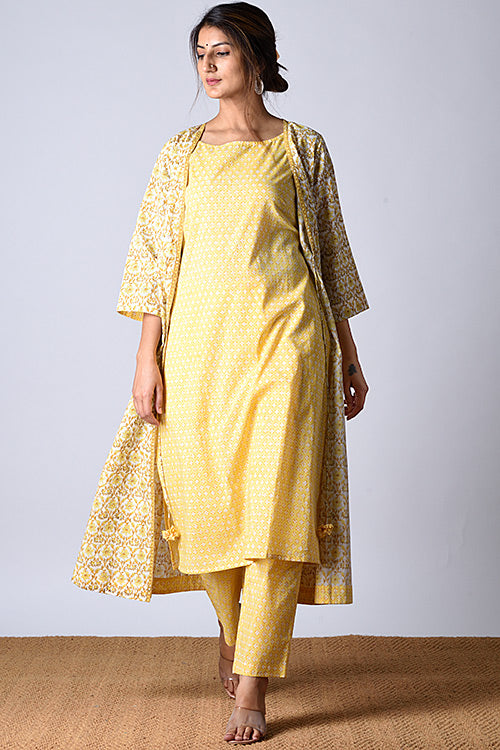 Dharan "Tarana Kurta" Yellow Block Printed Kurta and Pant Set