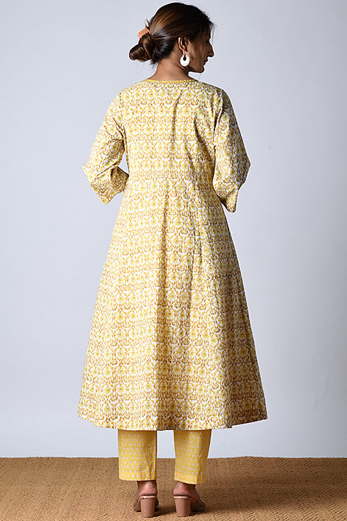 Dharan "Tarana Kurta" Yellow Block Printed Kurta and Pant Set