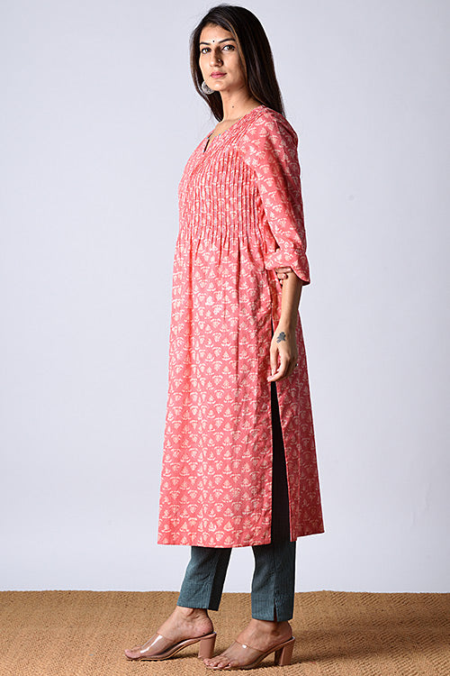 Dharan "Moonga Kurta" Peach Block Printed Kurta