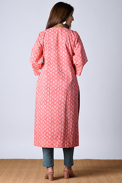 Dharan "Moonga Kurta" Peach Block Printed Kurta