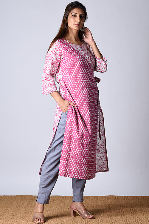 Dharan Jama Pink Block Printed Kurta For Women Online