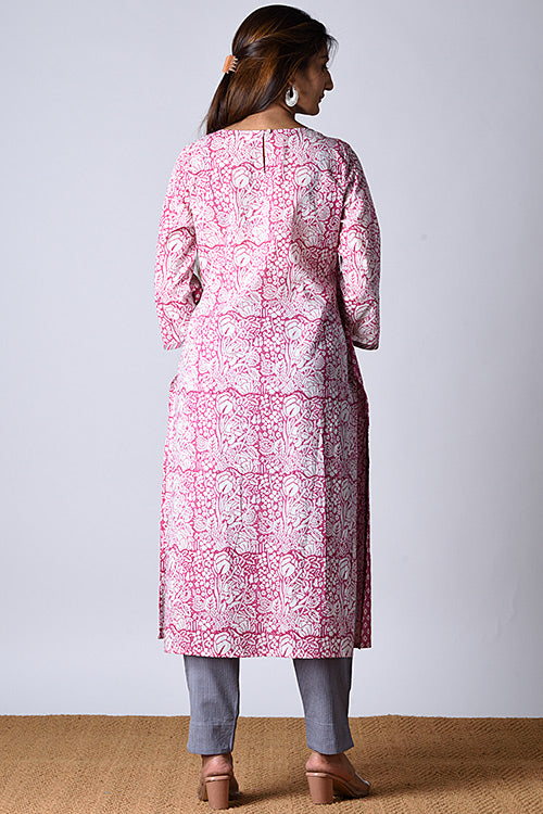 Dharan "Jama kurta " Pink Block Printed Kurta