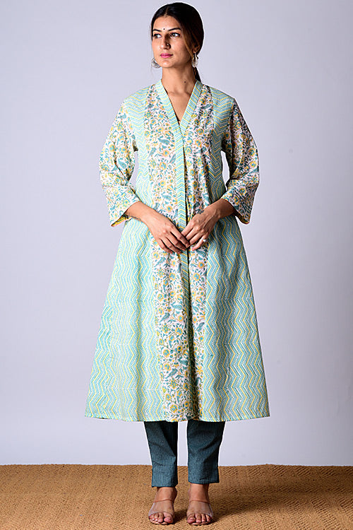 Dharan Suhaani Green Block Printed Kurta For Women Online