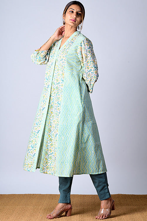 Dharan Suhaani Green Block Printed Kurta For Women Online