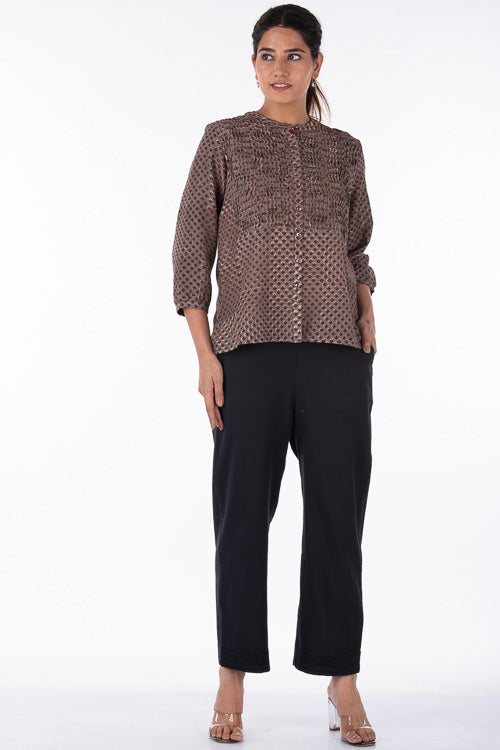 Dharan "Eva Top" Grey Block Printed Top