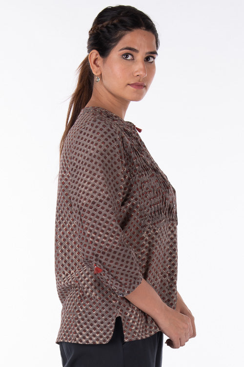Dharan "Eva Top" Grey Block Printed Top