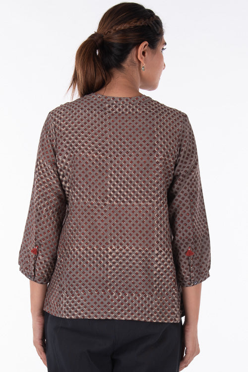 Dharan "Eva Top" Grey Block Printed Top