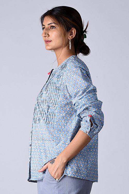 Dharan "Dili Top" Blue Block printed Shirt
