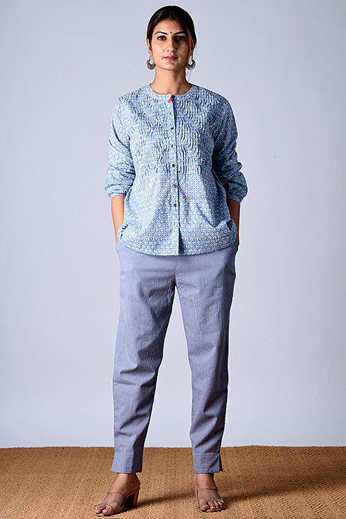 Dili Top Blue Block Printed Shirt For Women Online