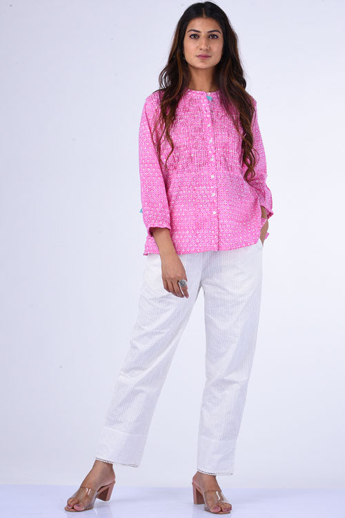 Dharan "Dilli Top" Pink Block Printed Top
