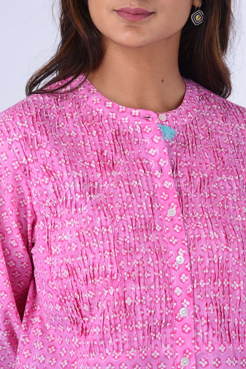 Dharan "Dilli Top" Pink Block Printed Top