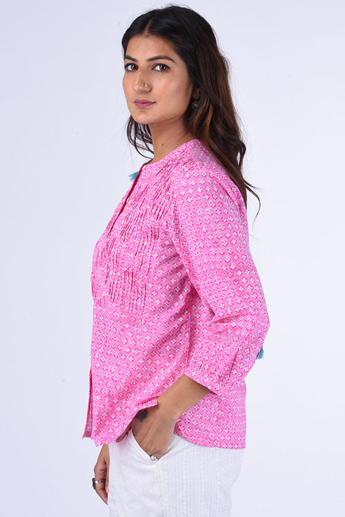 Dharan "Dilli Top" Pink Block Printed Top