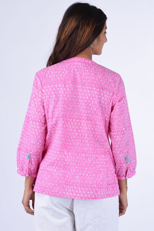 Dharan "Dilli Top" Pink Block Printed Top