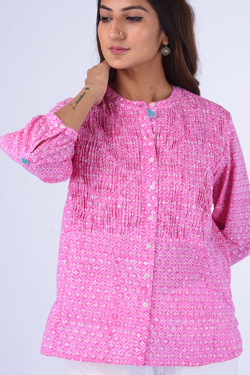 Dharan "Dilli Top" Pink Block Printed Top
