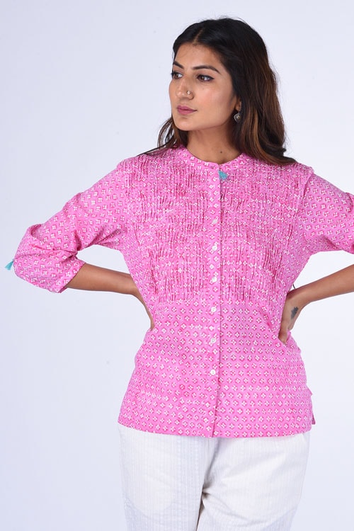 Dharan "Dilli Top" Pink Block Printed Top