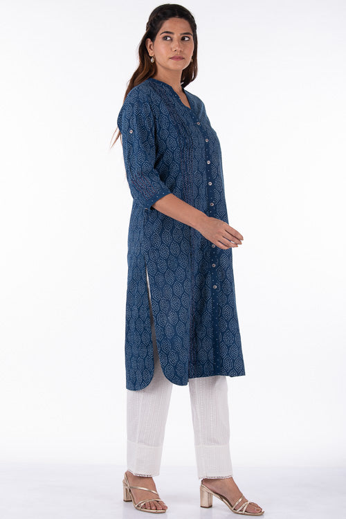 Dharan "Diya Kurta" Indigo Block Printed Kurta