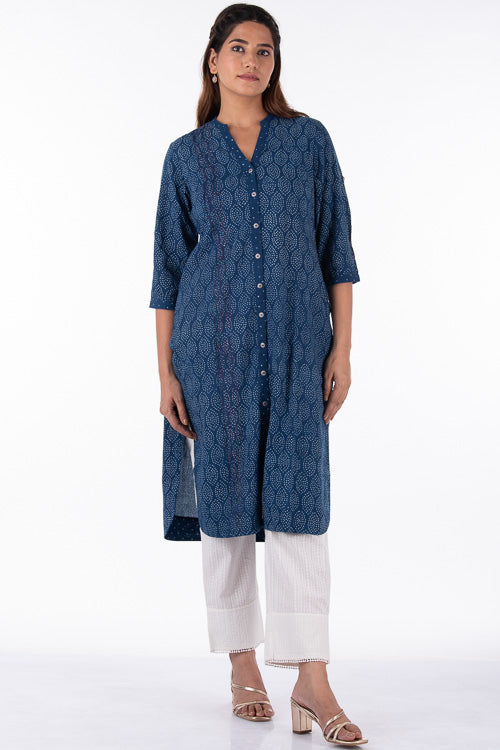 Dharan Diya Indigo Handblock Printed Cotton Kurta For Women Online