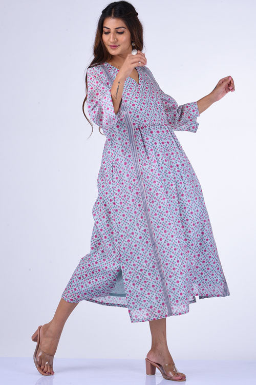 Dharan " Upavan Dress" Blue Block Printed Dress