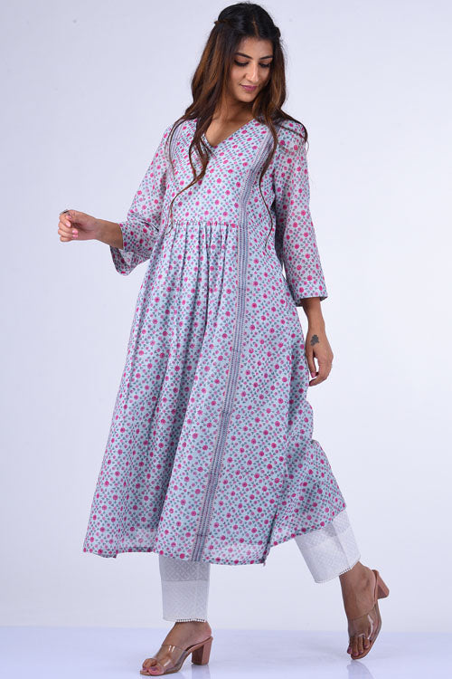 Dharan " Upavan Dress" Blue Block Printed Dress