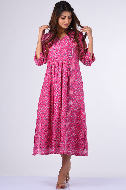 Dharan Upavan Pink Block Printed Dress For Women Online