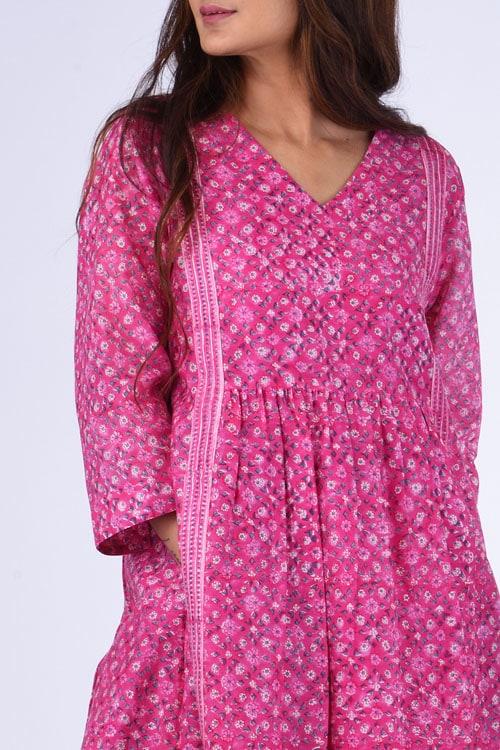 Dharan Upavan Pink Block Printed Dress For Women Online