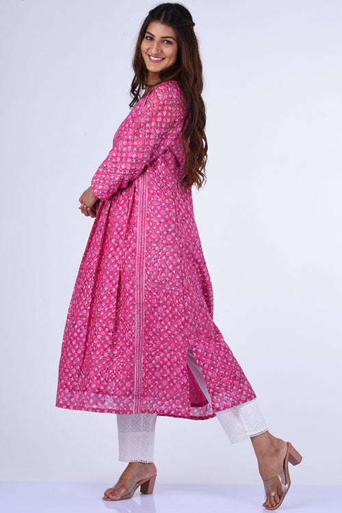 Dharan "Upavan Dress" Pink Block Printed Dress