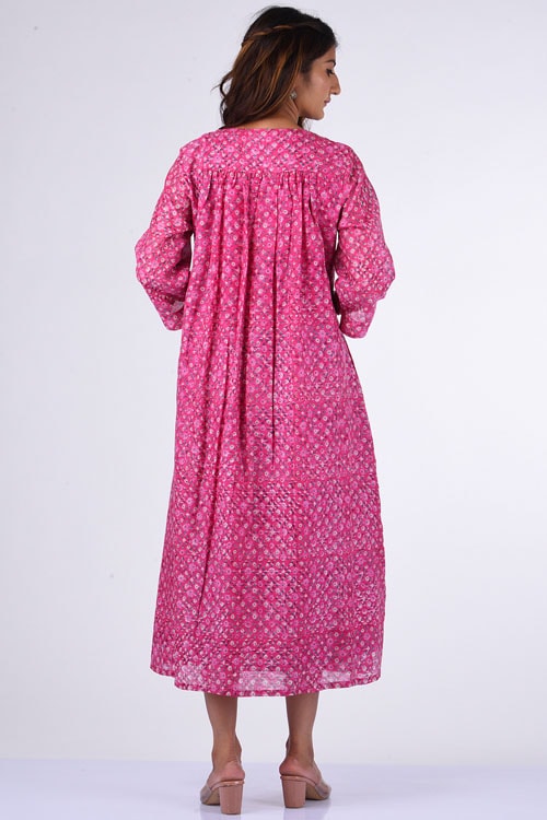 Dharan "Upavan Dress" Pink Block Printed Dress