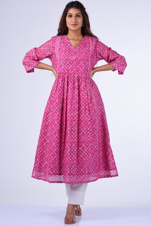 Dharan "Upavan Dress" Pink Block Printed Dress