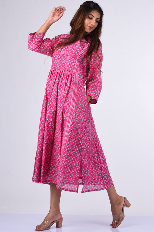 Dharan "Upavan Dress" Pink Block Printed Dress