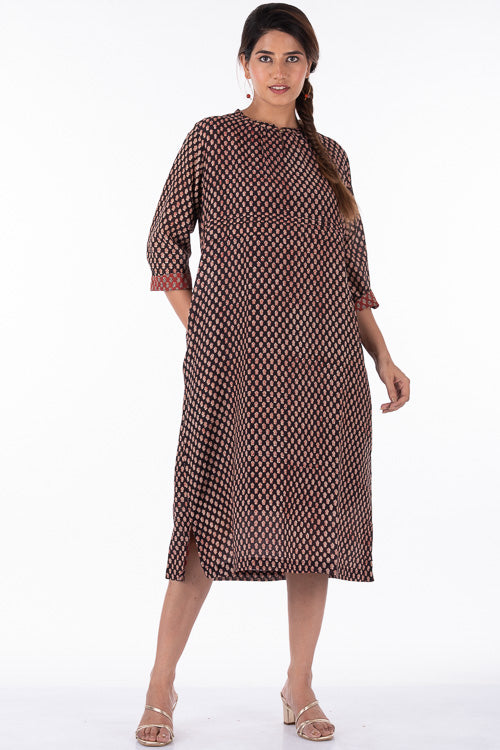 Dharan Ruby Black Cotton Block Printed Slip Dress For Women Online