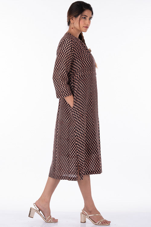 Dharan "Ruby Dress" Black Block Printed Dress With Slip