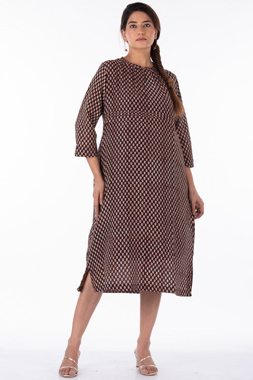 Dharan "Ruby Dress" Black Block Printed Dress With Slip
