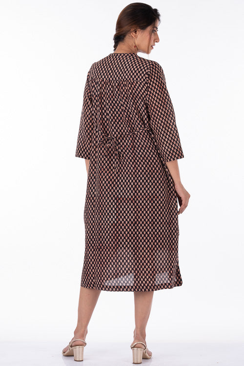 Dharan "Ruby Dress" Black Block Printed Dress With Slip