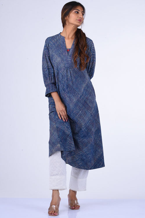 Dharan "Suki Dress" Indigo Block Printed Dress