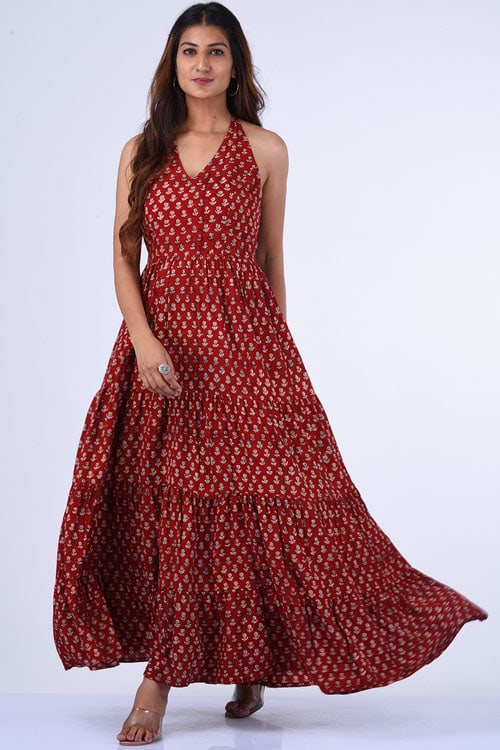 Dharan "Sara Dress" Red Block Printed Dress