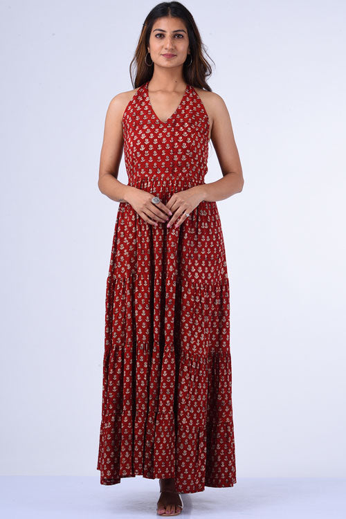 Dharan "Sara Dress" Red Block Printed Dress