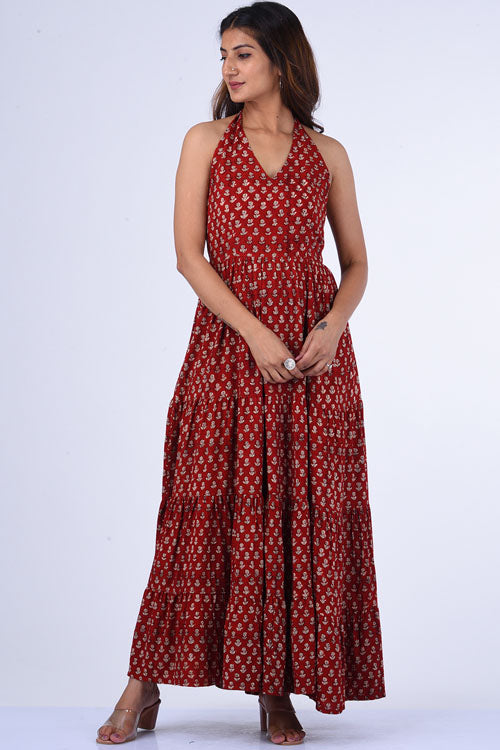 Dharan "Sara Dress" Red Block Printed Dress
