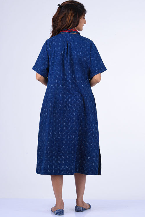 Dharan "Jama Dress" Indigo Block Printed Dress