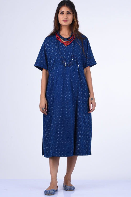 Dharan "Jama Dress" Indigo Block Printed Dress
