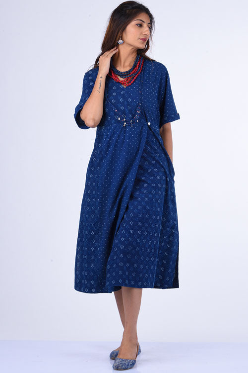Dharan "Jama Dress" Indigo Block Printed Dress