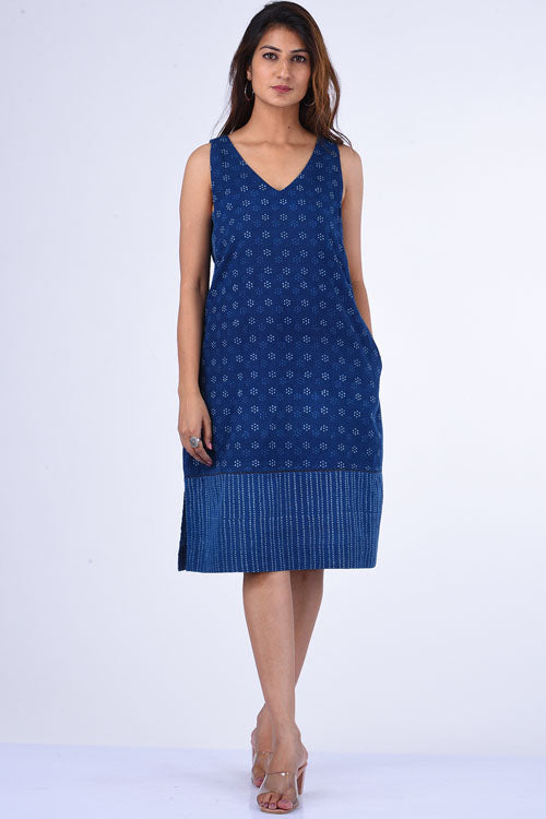 Dharan "Ditsy Dress" Indigo Block Printed Dress
