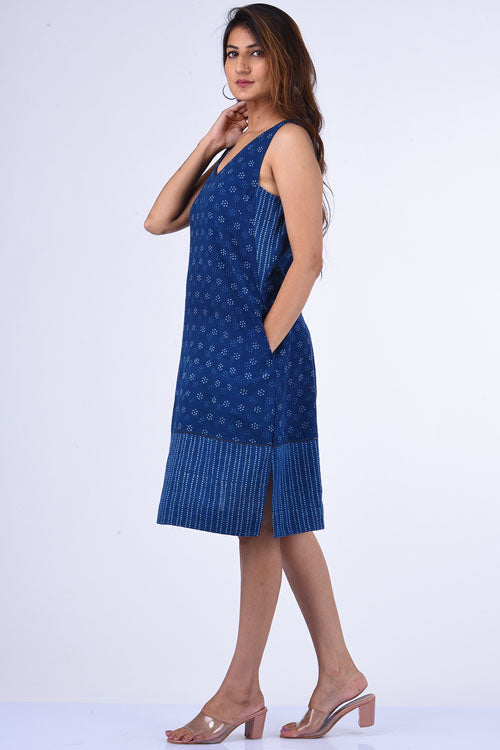 Dharan "Ditsy Dress" Indigo Block Printed Dress