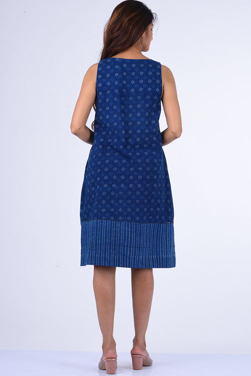 Dharan "Ditsy Dress" Indigo Block Printed Dress