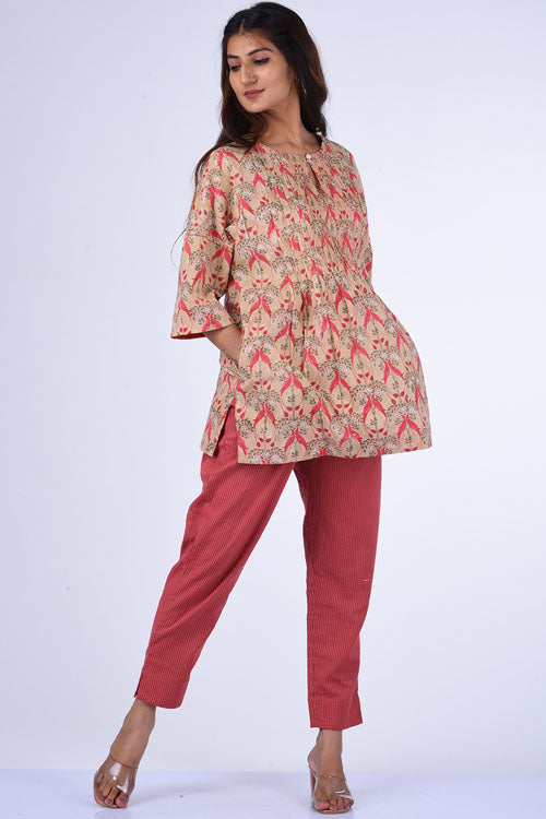 Dharan "Kuhu Top" Fawn Block Printed Top