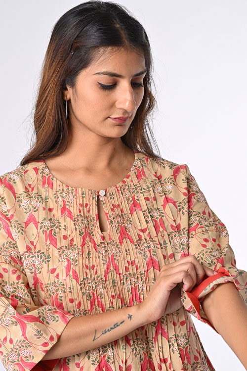 Dharan "Kuhu Top" Fawn Block Printed Top