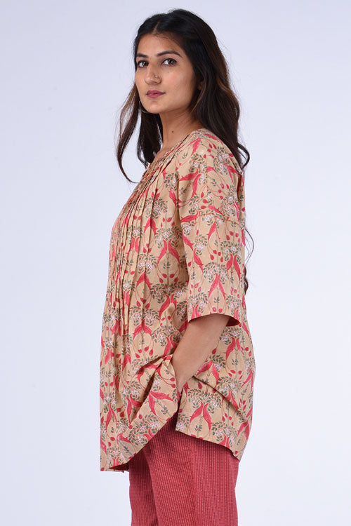 Dharan "Kuhu Top" Fawn Block Printed Top